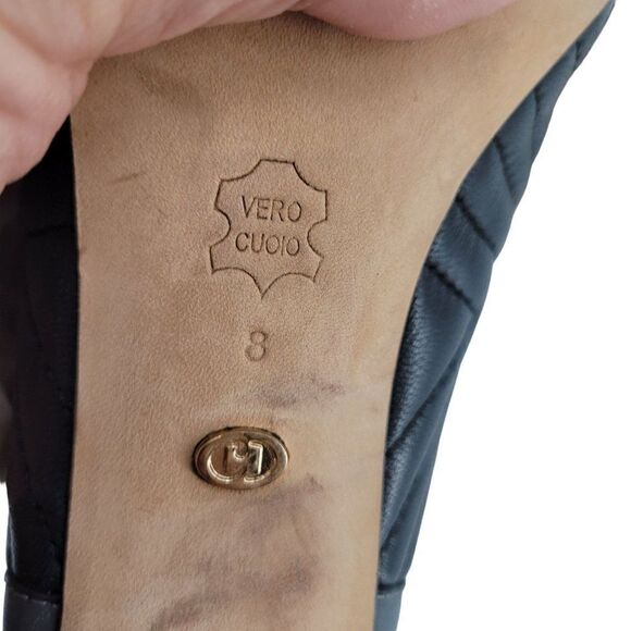 Charles David Leather Stiletto Heels 8‎ Black Peep Toe Sling Back Quilted Moto - Picture 11 of 12